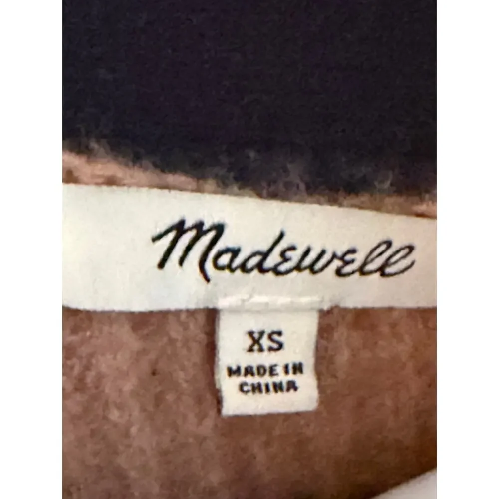 Madewell Striped Merino Wool Sweater XS Navy Blush Button Shoulder - Picture 2 of 6